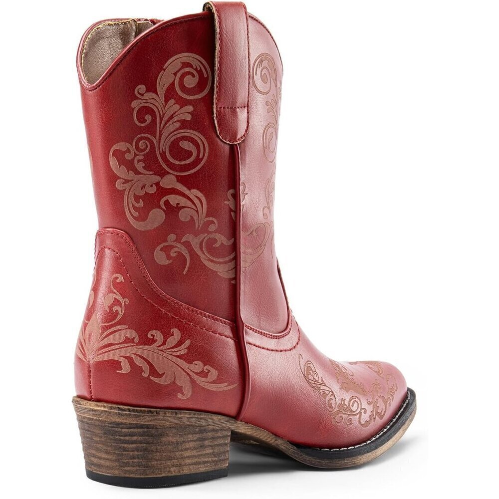 🆕 Red Faux Leather Women's Cowboy Cowgirl Western Ankle Boots Chunky Low Heel - Picture 5 of 7